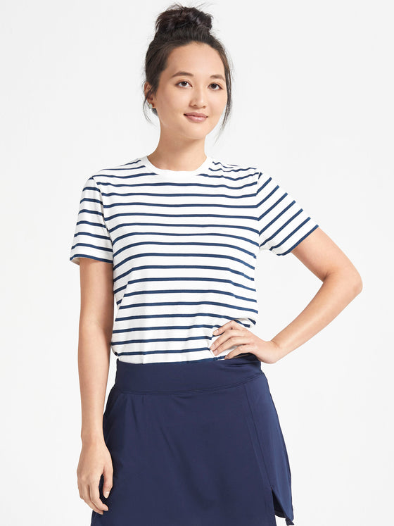 Ladies' Breton Stripe Crewneck - Blue/White