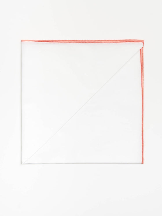 Coral Edged Pocket Square - White