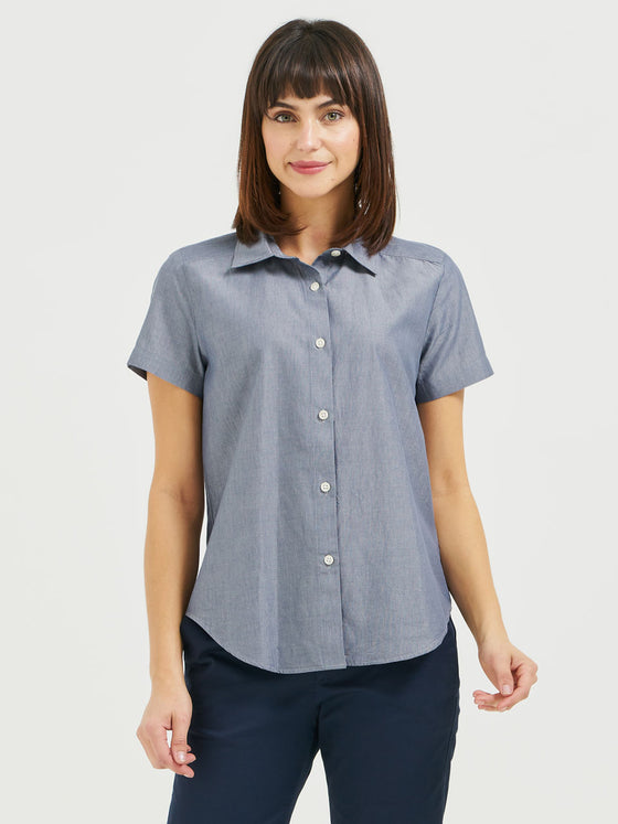 Ladies' Essential Blouse Short Sleeve - Blue Chambray