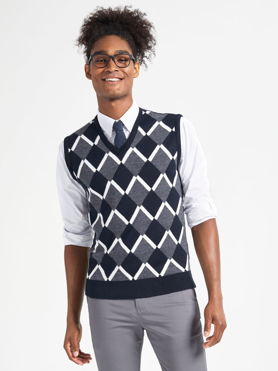 Geo Sweater Vest - Navy/Charcoal