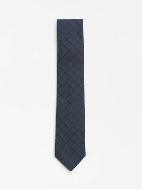 Tonal Check Tie - Navy