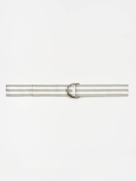 D Ring Striped Ribbon Belt - Light Grey/White
